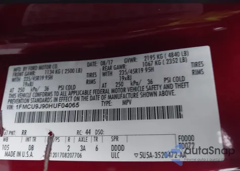 2017 Ford Escape Titanium из США, поврежденный, VIN 1FMCU9J90HUF04065